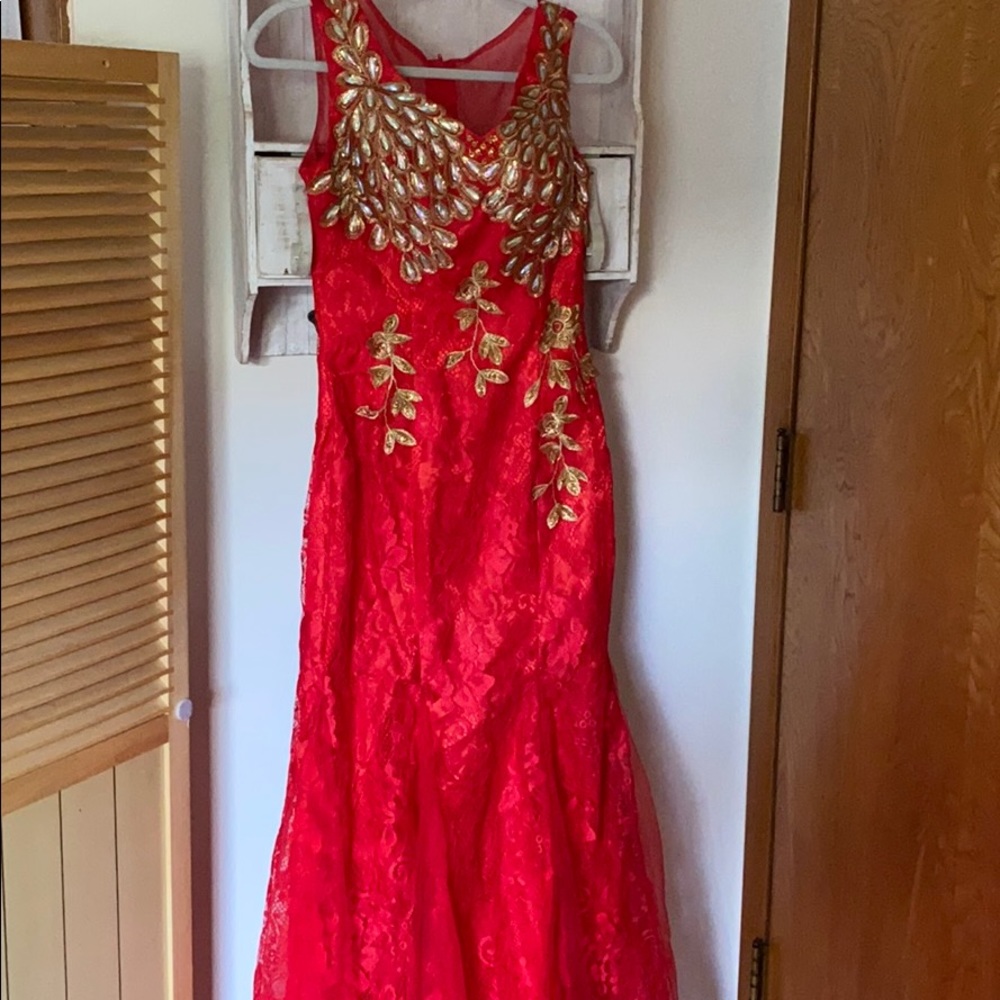 Red & Gold Evening Gown Size M